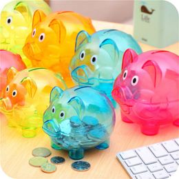 Storage BottlWedding gifts Lovely Candy colored transparent plastic piggy bank money boxes Princess crown Pig Piggy Bank Kids Girl251f