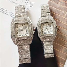 Men Watches Women Watch Full Diamond Shiny Quartz Movement Iced Out Wristwatch Silver White Good Quality Analogue Lover Wristwtaches325Q