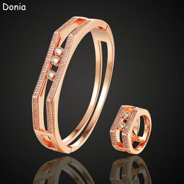 Donia Jewelry luxury bangle European and American fashion three active diamond copper micro-inlaid zircon bracelet ring set lady d234y