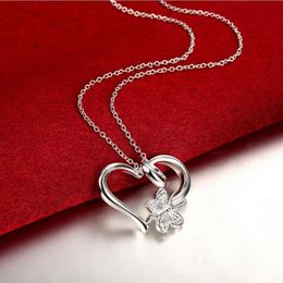 silver plated pendant 925 fashion Silver jewelry butterfly heart pendants necklace for women men chain G995263O
