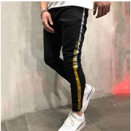 New Mens Jeans Men Designer Skinny Ripped Red Stripes Pants Men Stretch Black Slim Biker Jeans255k