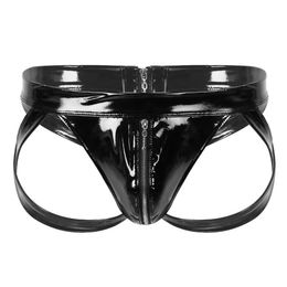 Underpants Mens Jockstrap Open BuPanties Low Rise Bulge Pouch Underwear Wetlook Patent Leather Back Cut Out Zipper Briefs213s