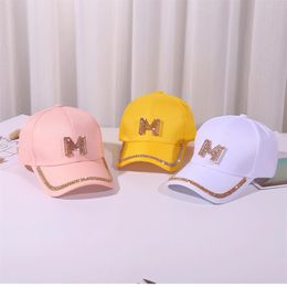 New 4colors Letter M D Rhinestone Women Baseball Cap Female Solid Outdoor Adjustable Embroidered Hip-hop Hats Summer Sunhat 201013279n