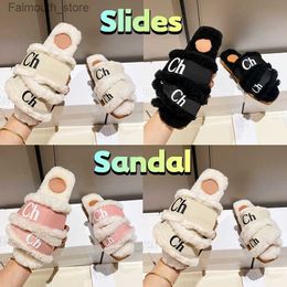 Slippers 2023 New designer slippers Woody Flat Shearling Mule Slides Sandals womens shoes white black pink beige burgundy flip flopa Q230909