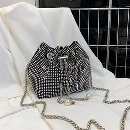 New Style Fashion Drawstring Coin Purses Fully-Jewelled Chain Bucket Bag Designer Women Cross Body Single-Shoulder Bags Luxury Wom217s