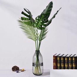 Decorative Flowers Wreaths 5Pcs Simation Tropical Plants Turtle Leaf Artificial Green Palm Leaves Diy Home Decoration Accessories Otfmv