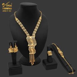 ANIID African Dubai Jewelry Gold Big Necklace Rings Set For Women Nigerian Bridal Wedding Party 24K Ethiopian Earrings Jewellery H310h