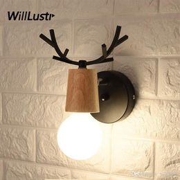 Modern Iron Antler Wall Sconce Art Deco Wood Lamp Cafe Bar Restaurant Lounge Bakery Kitchen Lobby Aisle Deer Head Creative Light281i