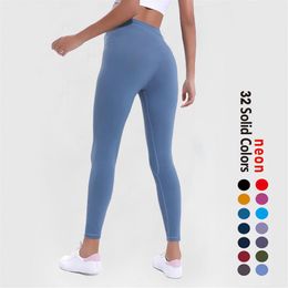 Lycra fabric Solid Colour Women yoga pants High Waist Sports Gym Wear Leggings Elastic Fitness Lady Outdoor Sports Trousers226o