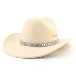 New Arrival Western Cowboy Hat Wide Brim Woollen Fedora Hat Cowgirl Felt Cap Outdoor Sun Hat