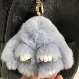 Blue-8cm Real Genuine Rex Rabbit Fur Bunny Doll Toy Kid Gift Bag Charm Key Chain Keyring Accessories Phone Purse Handbag309C248N