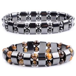 Bangle Nature Yellow Tiger Eye Hematite Beads Bracelet Therapy Health Care Magnet Men's Jewellery Charm Bangles Gifts For Man228W