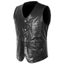 Men's Vests Mens Leather Vest Genuine Sheepskin Spring Summer Slim Fit Motorcycle Black Casual Sleeveless Jackets Waistcoat 230909