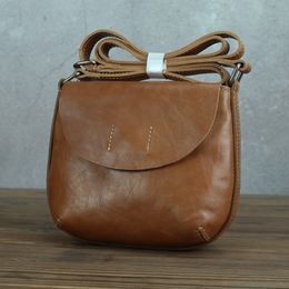 Evening Bags Vintage 100 Natural Oil Wax Cow Leather Women Messenger Genuine Shoulder Sling Bag Beg 230908