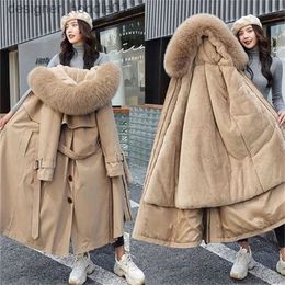 Women's Down Womens Down Winter Jacket Womens Thick Warm Fur Lining Long Parka Female Hooded Fleece Padded Coat Distachable Outwear 6XL 221010 L230909