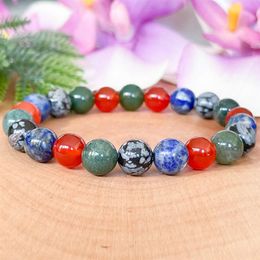 MG1496 Strand Virgo Zodiac Gemstone Bracelet Moss Agate Carnelian Lapis Lazuli Snowflake Obsidian Healing Crystals Jewellery Virgo G301Z