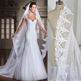 Vintage Long Bridal Veil Wedding Accessories Veils velos de novia White Ivory 3M Cathedral Length Lace Edge Wedding Veil With Comb294D