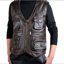 Men's Vests Men Side Biker Motorcycle Leather Vest Gun Pockets Autumn Windproof Vneck Hip Hop Waistcoat Male Punk Solid Sleeveless E200 230909