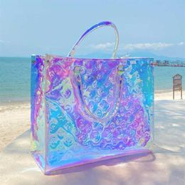 Yzora 2022 New Design Clear Laser Holographic Summer Ladies Women Purse Shopping Bag Latest Designer Tote Bags227y