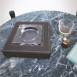 ILIVI Monogram Leather Glass Ashtray Collectable Cigar Luxury Smoke Ash Tray Smoking Accessories Companion Gallery Original House 253o