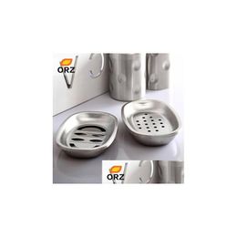 Soap Dishes 2 Sets Stainless Steel Box Holder Bathroom Storage Rack Set Drop Delivery Home Garden Bath Accessories Ot8Zu