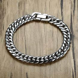 Link Chain Miami Cuban Link Mens Bracelet In Silver Tone Stainless Steel Heavy Armband Pulseira Bileklik Male Jewellery 8-14 Mm 21-319A