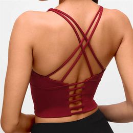 yoga bra Sexy back sports underwear fitness gym clothes women's new backless bras small sling padded vest Lady Tank Tops L-09220s
