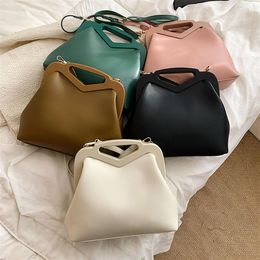 Vintage Women PU Leather Shell Handbag Luxury Designer Clip Bags Winter Female Crossbody Bags Green Yellow Shoulder3405