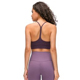 L-9110 Sexy Y-Type Strap Sports Bras Padded Fitness Wear Vest Solid Colour Naked-Feel Yoga Bra Gym Workout Tops Soft Skin-Friendly 189C