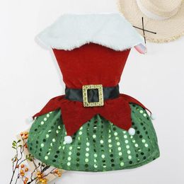 Dog Apparel Christmas Cat Costume Festive Santa Claus Dress Up Skirt Sparkling Sequin Hem Comfortable Pet Clothes For Holiday