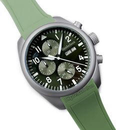 Mens watch Day Date Automatic mechanical movement Silver steel case Sports Military Green Nylon leather Strap Wristwatches303J