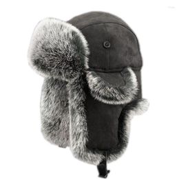Cycling Caps Men's Trapper Hat Cap Ski Ushanka Russian Cossack Faux Fur Suede Leather Winter3261