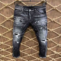 Men's Jeans New Men Jeans Hole Light Blue Dark Gray Italy Brand Man Trousers Skinny Slim Straight Biker Jean for Top Quality 28-40 Size Dsql7khu x0911