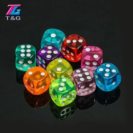 Colourful 14mm Acrylic Transaprent d6 Dice 6 sided red blue green yellow purple Dice for Drinking Board Game260O