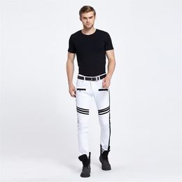 Men's Jeans Fashion Mens Straight Slim Fit Biker Pants Skinny Denim Washed Hiphop Trousers White Asian Size311e