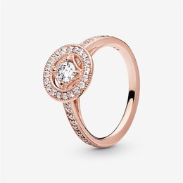 Rose Gold Vintage Circle Ring for Pandora Authentic Sterling Silver Wedding Jewelry CZ Diamond Rings For Women Girls Engagement gi295R