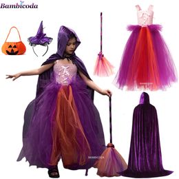 Cosplay Hocus Pocus 2 Halloween Carnaval Criança Bruxa Winifred Traje Sarah Mary Sanderson Irmãs Dress Up Girl Dress Broom 230908