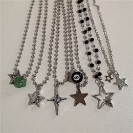 Pendant Necklaces Kpop Vintage Punk Silver Color Star Bead Necklace for Men Women Street Hip Hop Aesthetic Grunge Jewelry Y2K Accessories 230908