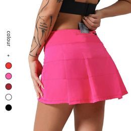 Lu-22 Pleated Tennis Skirt Women Gym Clothes Sports Shorts Female Running Fitness Dance Yoga Underwear Beach Biker Golf Skirts264i