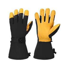 Ski Gloves Winter Cowhide Mittens Men Women Ski Motorcycle Riding Gloves Mountain Bike Cycling Glove Windproof Waterproof Outdoor 2216