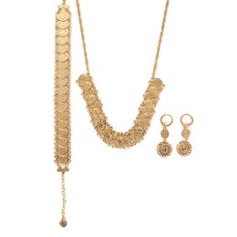 Money Vintage Coin Earrings Necklace Bracelet Gold Colour Islamic Muslim Arab Coins Jewellery Set290d
