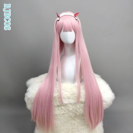 Cosplay Wigs Anime DARLING in the FRANXX 02 Cosplay Wigs Zero Two Wigs Without Headwear 100cm Long Pink Synthetic Hair Perucas Cosplay Wig 230908