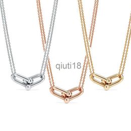 Pendant Necklaces Memnon Jewellery 925 Sterling Silver Double Link Necklaces For Women U-shaped Pendant Necklace With Rose Gold Colour Wholesale x0909