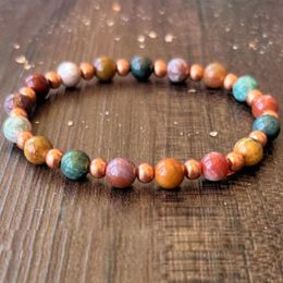 MG1613 Strand Womens Heart Chakra Wrist Malas Bracelet 6 MM Ocean Jasper With Copper Beaded Bracelet Handmade Yoga Mala Jewelry285A