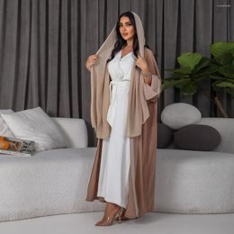 Ethnic Clothing Women's Open Front Abaya Short Fashion Solid Patchwork Arabian Dubai Moroccan Kimono Corban Eid Islamic Outsider Robe 2023