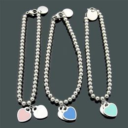 Brand Luxury Round Beads Double Heart Charm Bracelet Fashion Couple Enamel T Bracelet 316L Titanium Steel Designer Bracelets for M263b