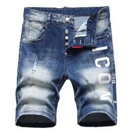 DSQ2 Cool Guy short Men's Jeans Man Hip Hop Rock Moto Mens Design Ripped Distressed Denim Biker blue DSQ summer Jeans short 1283M