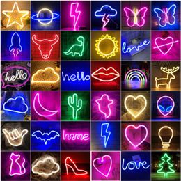 LED Neon Night Light Art Sign Wall Room Home Party Bar Cabaret Wedding Decoration Christmas Gift Wall Hanging Fixtures Wallpaper I2326