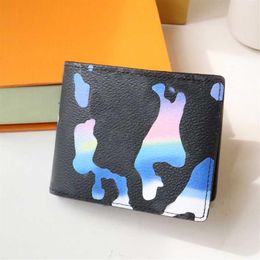 2023 New Designer wallet men short wallet Graffiti canvas leather women purse fashion credit card holder colors cardholder with bo236m