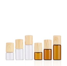 wholesale Amber Clear 1ml 2ml 3ml 5ml Roll On Bottle Glass Roller Vials with Plastic Bamboo Cap 600Pcs Lot SN5282